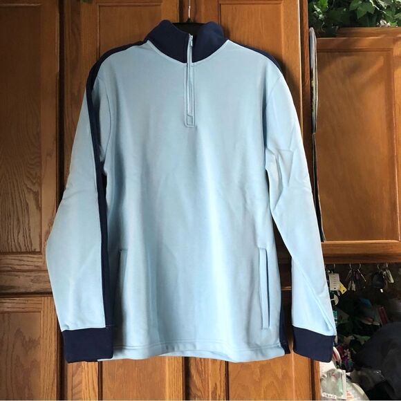 NWT Swet Tailor Stretch Microfleece Quarter Zip Striped Blue - L - Picture 2 of 10